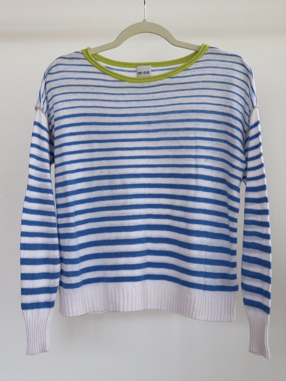 Nic + Zoe - White and Blue Striped Sweater -  Women’s Size S